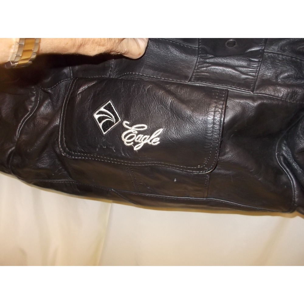 Eagle Black Leather Duffel Bag Vintage Patchwork Travel Gym Weekender Carry On